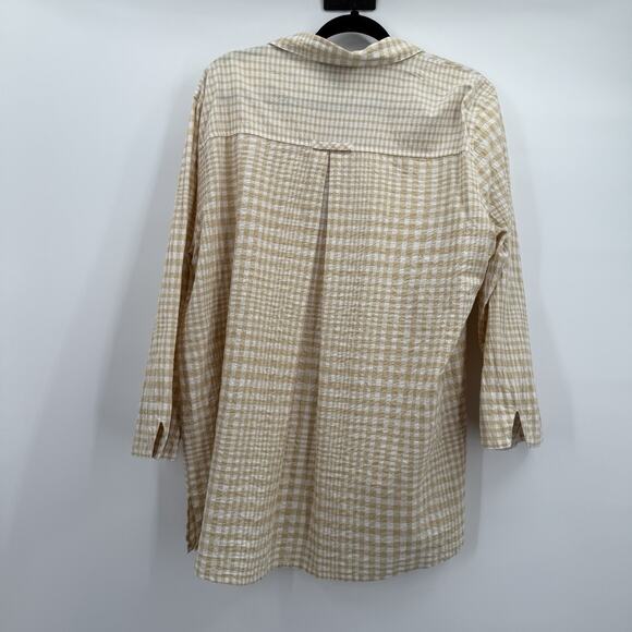 Ali Miles Top Shirt Womens XL Yellow Tan Textured Button Breathable Seersucker - Picture 5 of 11